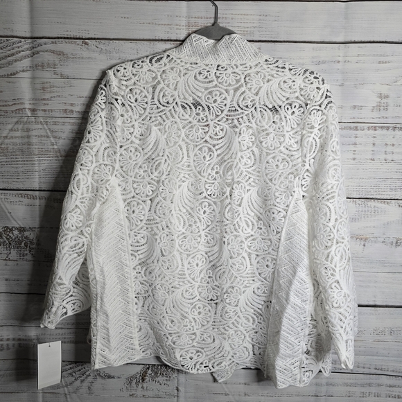 NWT Chris Mclaughlin Open Front Crochet Cardigan Womans Size XL White - Picture 2 of 6